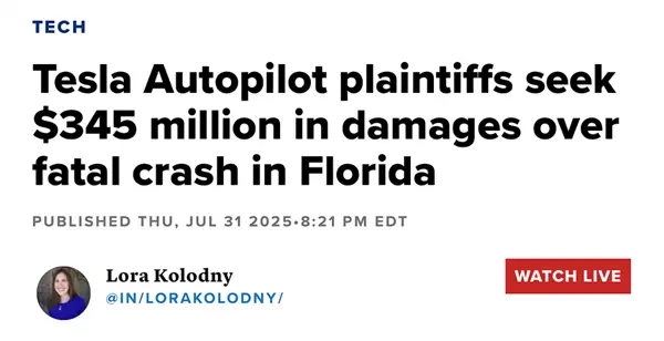 車主開啟Autopilot發(fā)生致死事故！特斯拉被判2億美元賠償